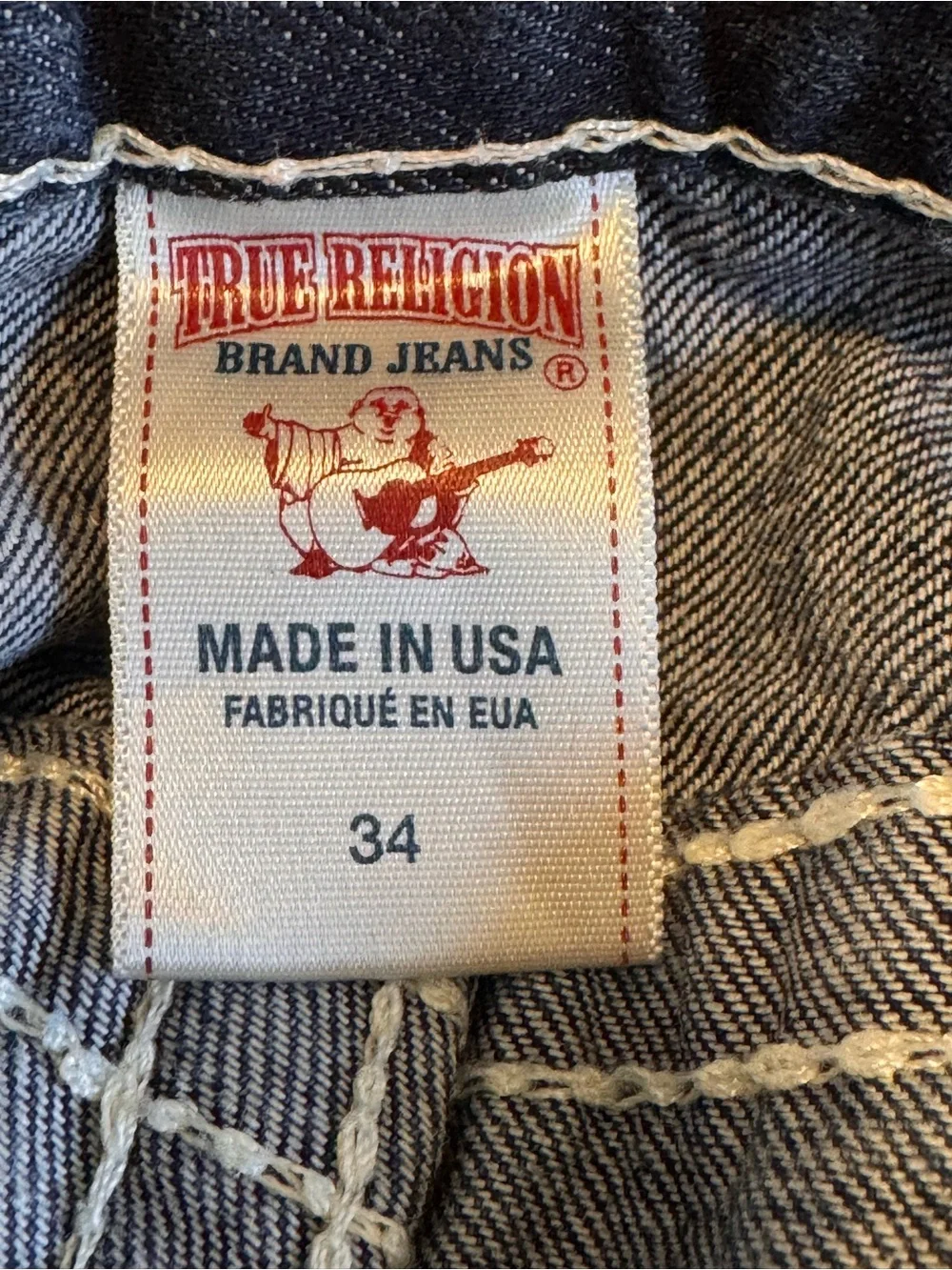 Vintage True Religion Men's Dark Indigo Relaxed Jeans with White Stitching
